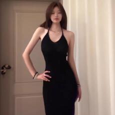 批发原版做法带胸垫 打底收腰显瘦辣妹吊带长裙温柔风挂脖修身<b class='q'>连衣裙</b>