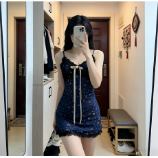 批发原版做法 260克人棉 辣妹修身显瘦连衣裙带蝴蝶结小个子<b class='q'>女</b>夏季
