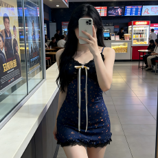 批发原版做法 260克人棉 美收腰碎花吊带短裙子带蝴蝶结蕾丝拼接绝