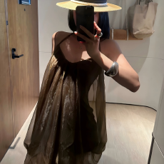 批发原版质量做法 度假风露背挂脖连衣裙女夏季网纱拼接花苞裙纯欲