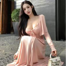 批发原版做法【有胸垫御姐纯欲风垂感蝴蝶结吊带<b class='q'>连衣裙</b>女<b class='q'>修身</b>显瘦A字