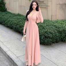 批发原版做法有胸垫<b class='q'>连衣裙</b>女修身显瘦A字御姐纯欲风垂感蝴蝶结吊带