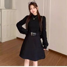 批发内搭微胖掐腰裙千金miu系穿搭短裙子连衣裙加绒女秋<b class='q'>冬</b>季黑色大衣