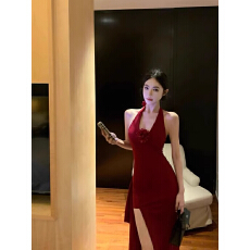 批发原版有胸垫 女连衣裙新款修身开叉<b class='q'>礼服</b>气质夏季名媛高级法式