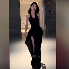 批发原版有胸垫 气质露背长裙新款名媛礼服打底开叉修身显瘦包臀裙子