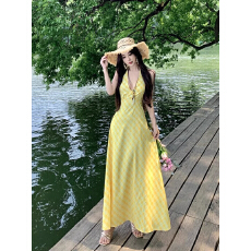 批发原版做法 有胸垫内衬加拉链 连衣裙小众<b class='q'>气质</b>收腰修身显瘦度假风