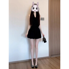 批发原版做法 可拆卸花朵+内衬 挂脖<b class='q'>连衣裙</b>女气质短裙甜辣妹蕾丝设计