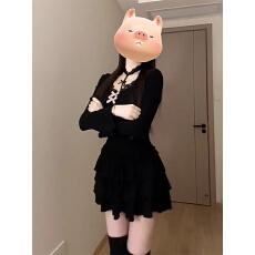 批发女春秋季2026新款巨好看收腰蛋糕短裙甜辣妹黑色蕾丝<b class='q'>长袖</b><b class='q'>连衣裙</b>子