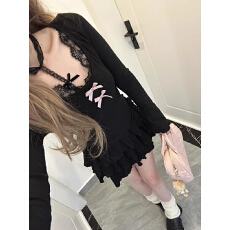 批发重生微胖MM纯欲风蕾丝收腰显瘦高级感短裙子V领<b class='q'>连衣裙</b>子女秋<b class='q'>冬季</b>