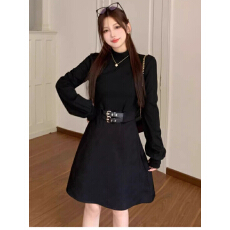 批发女2026新款秋季时尚气质小黑裙胖MM显瘦收腰裙子大码赫本风<b class='q'>连衣裙</b>