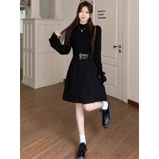 批发大码赫本风连衣裙女2026新款秋季时尚<b class='q'>气质</b>小黑裙胖MM显瘦收腰裙子