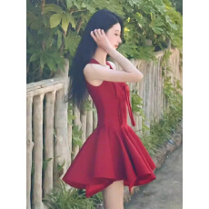 批发原版做法 高级感玫瑰法式人生公主蝴蝶结千金无袖矜贵收腰连衣裙