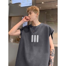 批发【麂皮绒背心】坎肩运动背心男<b class='q'>春</b>夏季三条杠印花设计马甲无袖t恤