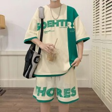 批发【套装<b class='q'>夏</b>季短袖短裤t恤男潮牌华夫格青年学生T酷帅气穿搭运动套装