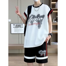 批发【套装】<b class='q'>夏</b>季男士无袖背心套装宽松青少年学生休闲两件套