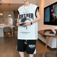 批发【套装】休闲运动套装男<b class='q'>夏</b>季短袖t恤男无袖坎肩一套搭配