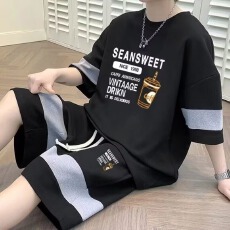 批发套装】<b class='q'>夏</b>季两件套潮牌短袖T恤套装男初中帅气新款青少年运动一套