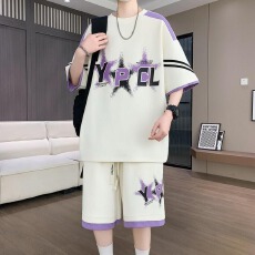 批发【套装】<b class='q'>夏</b>季薄款短袖短裤青少年帅气宽松休闲百搭运动两件套