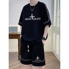 批发套装】<b class='q'>夏</b>季男生运动潮牌宽松大码青少年休闲短袖短裤两件套