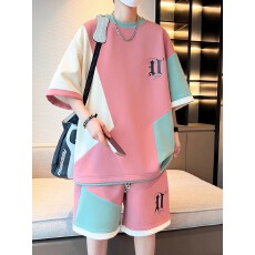 批发【套装】<b class='q'>夏</b>季青少年运动短袖套装男生休闲宽松<b class='q'>夏</b>天帅气短裤两件套