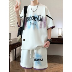 批发【套装】<b class='q'>夏</b>季青少年运动短袖套装男生休闲宽松<b class='q'>夏</b>天帅气短裤两件套