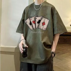 批发麂皮绒】趣味t恤男美式重磅麂皮绒短<b class='q'>袖</b>oversize高级感大码<b class='q'>半截</b><b class='q'>袖</b>