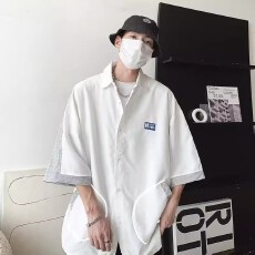 批发<b class='q'>日系</b><b class='q'>复古</b>短袖衬衫男夏季时尚五分袖百搭设计潮牌潮流休闲半袖衬衣