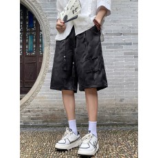 批发【亚麻提花面料】国风新中式休闲短裤男夏季提花高级感宽松五分裤