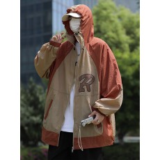 批发防晒衣 刺绣】男<b class='q'>夏</b>季轻薄款拼色连帽夹克高街户外机能冲锋衣外套