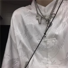 批发提花龙 长袖】新中式龙纹盘扣刺绣<b class='q'>中国风</b>男女唐装衬衫短袖夏上衣