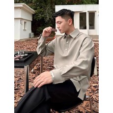 批发孔雀斜面料】春秋季新款高级衬衫<b class='q'>休闲</b>百搭宽松<b class='q'>商务</b>POLO衫长袖薄款