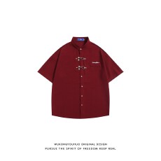 批发【华夫格金属】高街金属扣短袖衬衫男女潮牌高级感休闲情侣衬衣