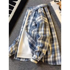 批发格子布】做旧衬衫男士长袖春秋季休闲时尚潮牌百搭宽松格子衬衣服