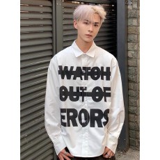 批发日系慵懒风cityboy标语印花翻领衬衫男款春季时尚穿搭情侣款上衣