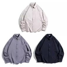 批发日系重磅长袖衬衫男春<b class='q'>夏</b>季纯棉宽松休闲白色翻领百搭衬衣工装外套