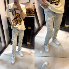批发网红潮牌<b class='q'>破洞</b>贴布欧美男士修身补丁牛仔裤潮流小脚弹力个性长裤子