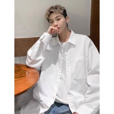 批发纯色衬衫大版型加手感】300斤白衬衫男士长袖春秋休闲高级感衬衣