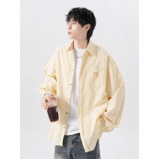 批发美式条纹情侣长袖衬衫男春季潮牌宽松笑脸刺绣衬衣学院风休闲外套