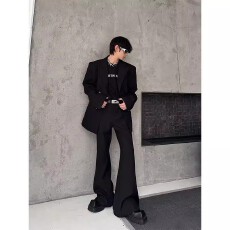 批发【西装 垫肩】春秋廓形垫肩收腰<b class='q'>西服</b>男潮牌痞帅修身西装外套上衣