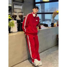 批发【套装320克华棉复合】条纹撞色开衫卫衣卫裤运动套装男女运动服