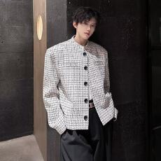 批发夹克 复合编织布双层】小香风短款垫肩格子外套男秋飞行<b class='q'>西服</b>上衣