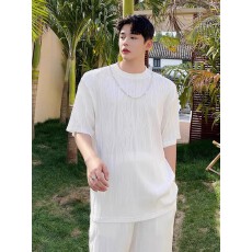 批发套装 褶皱肌理纹】薄款垂感舒适短袖T恤长裤两件套男宽松休闲套装