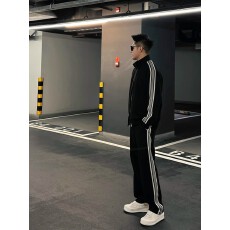 批发套装】<b class='q'>春</b>秋男士运动休闲套装潮情侣宽松两件套青年时尚织带一整套