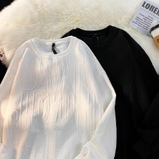 批发华夫格】立体提花长袖恤<b class='q'>男士</b>款宽松高街秋装潮流ins圆领<b class='q'>卫衣</b>外套