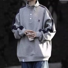 批发春秋美式<b class='q'>复古</b>拼接立领休闲学生卫衣男女情侣<b class='q'>日系</b>宽松上衣套头外套