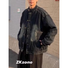 批发春秋新款<b class='q'>日系</b><b class='q'>复古</b>立领水洗牛仔外套男女单排扣休闲夹克