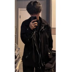 批发黑色麂皮绒款外套男美式拉链解构设计小众<b class='q'>夏</b>季夹克潮牌高级感男装