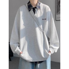 批发假两件衬衫领卫衣<b class='q'>男士</b>春秋季新款潮流<b class='q'>翻领</b>设计感长袖<b class='q'>t</b><b class='q'>恤</b>男上衣服