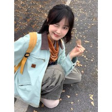 批发<b class='q'>日系</b><b class='q'>复古</b>翻领工装夹克外套男女秋季小个子宽松休闲百搭棒球服潮