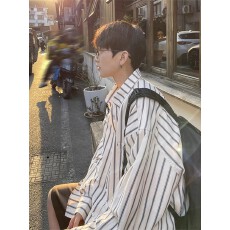 批发【宽松版型】条纹衬衫男长袖春秋新款日系潮流青少年百搭休闲外套